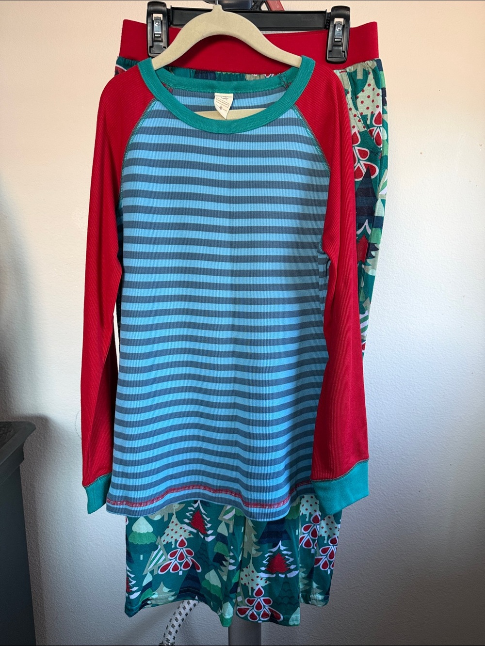 Matilda Jane Blue Striped & Red Sleeve Holiday Pajama Set